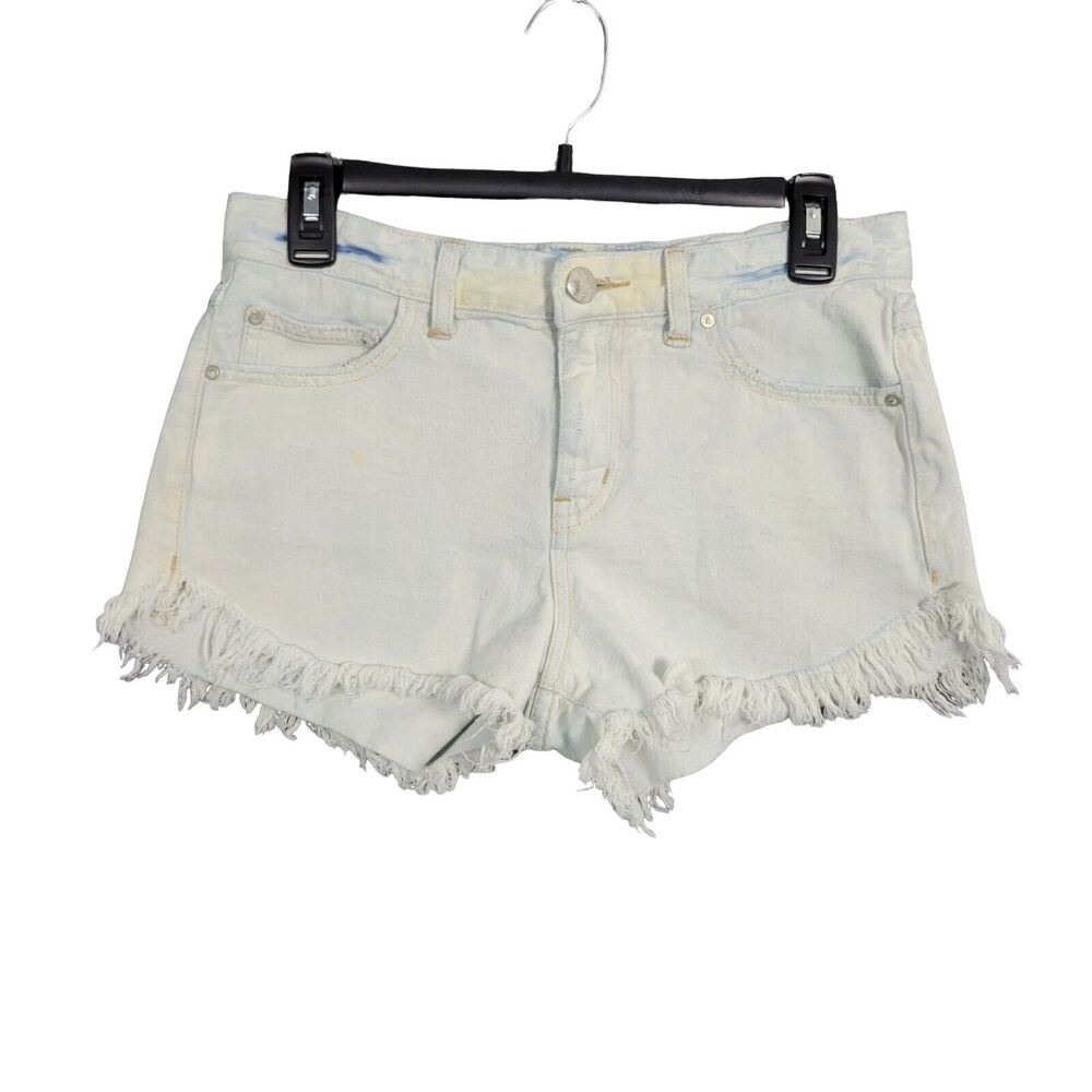 FREE PEOPLE Distressed Mid Rise Denim Micro Shorts Boho Festival Rave SIZE 26